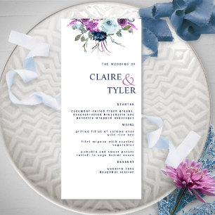Moderne elegante Hochzeit Lila und blau-floral Menükarte