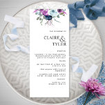 Moderne elegante Hochzeit Lila und blau-floral Menükarte<br><div class="desc">Freuen Sie sich auf diese elegante Hochzeitskarte mit einem stilvollen, modernen Ambiente. Design mit zarten Aquarellfarben, Blumendetails auf der Oberseite in einer schönen Mischung aus lila und blauen Farbtönen. Verwendung moderner Blocktypografie in schwarz. Wenn erforderlich, können Sie alle Textabschnitte mit den bereitgestellten Textfeldern personalisieren. Sie können die blaue Schaltfläche "Bearbeiten...</div>