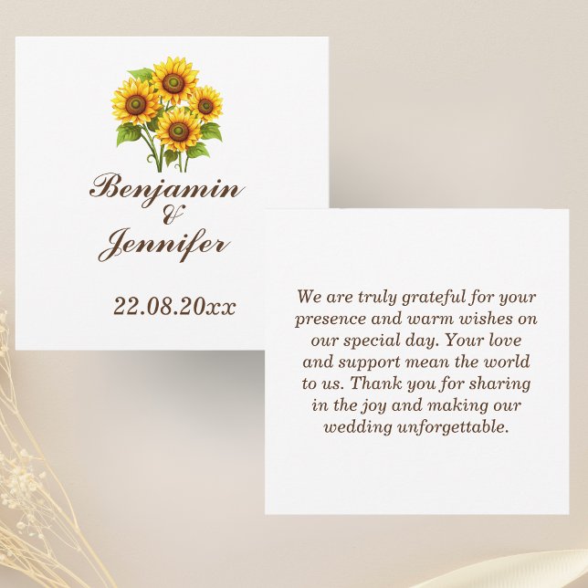 Moderne elegante Hochzeit mit Boho Sonnenblumen Dankeskarte (Von Creator hochgeladen)