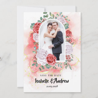 Moderne elegante Hochzeit mit floralen Watercolor Save The Date
