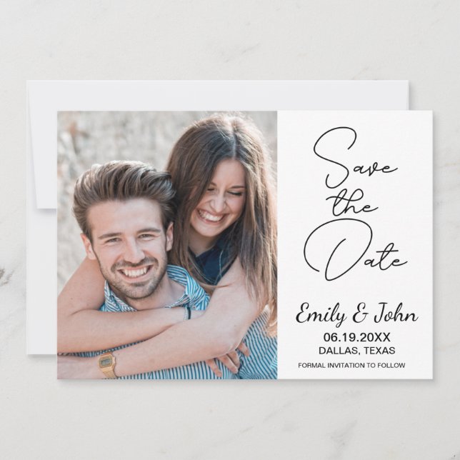 Moderne, elegante Hochzeit mit handgeschriebenem F Save The Date (Vorderseite)