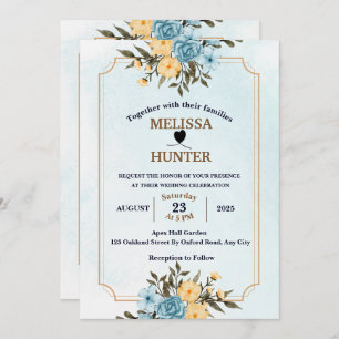 Moderne elegante Hochzeit mit weißer Flora Einladung