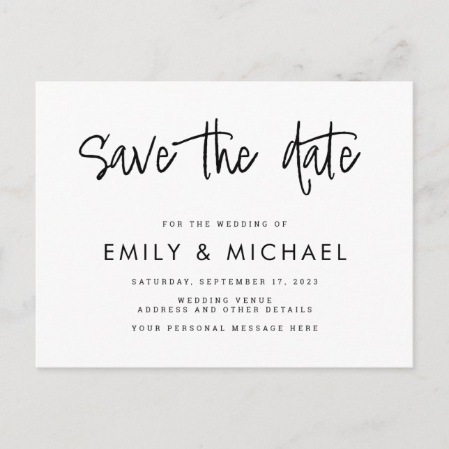 Moderne Elegante Hochzeit Save the Date Postkarte (Vorderseite)