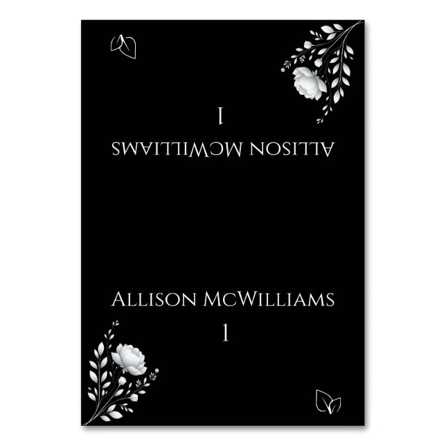 Moderne Elegante Hochzeit Schwarz-Weiß Vegetarier Tischnummer (Vorderseite)