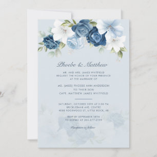 Moderne elegante Hochzeit von Blauer Flora Einladung