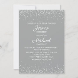 Moderne, elegante Hochzeit von Grau und Silber-Gli Einladung