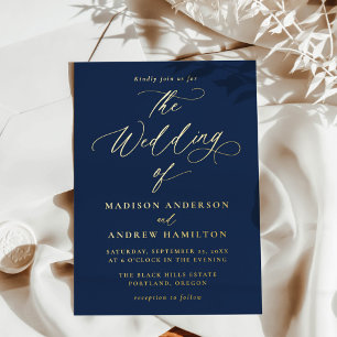 Moderne elegante Hochzeit von Marine und Gold Call Folieneinladung