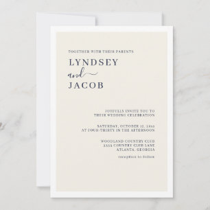 Moderne, elegante Hochzeit von Navy Blue und Cream Einladung
