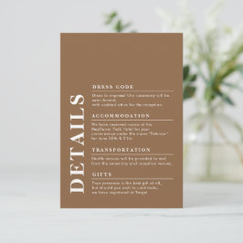Moderne elegante Hochzeitdetails Dunkle Taupe Begleitkarte
