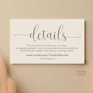 Moderne elegante Hochzeitsdetails und Website Begleitkarte