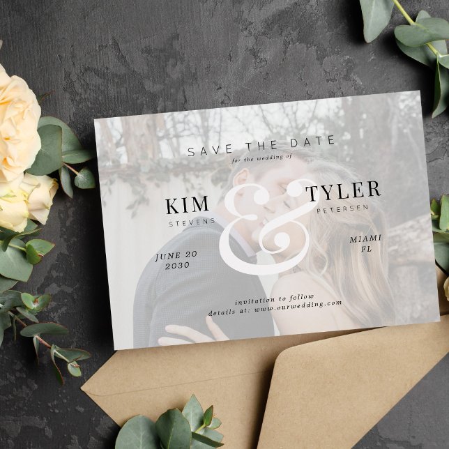 Moderne, elegante Hochzeitsfeier mit eigenem Foto Save The Date (Von Creator hochgeladen)