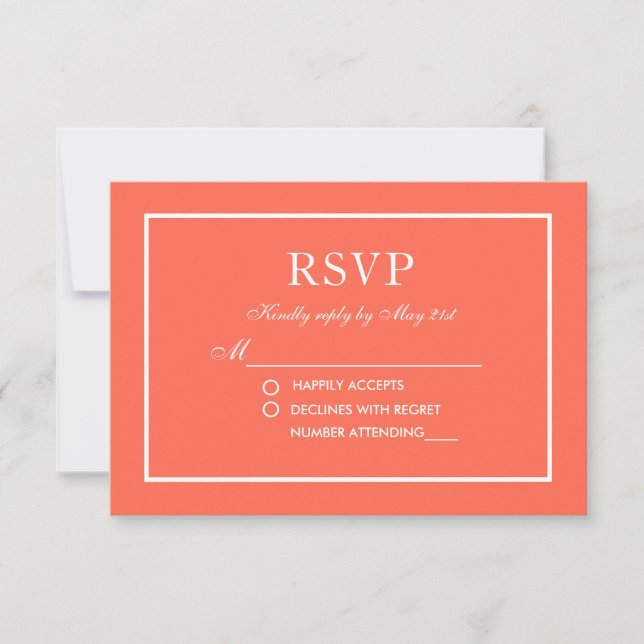 Moderne, elegante Hochzeitskoralle und weiße UAWG RSVP Karte (Vorderseite)