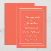 Moderne elegante Hochzeitskorallen und weiße Rahme