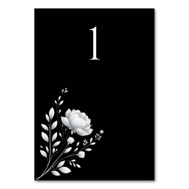 Moderne elegante Hochzeitsstimmung in Schwarz und  Tischnummer (Vorderseite)