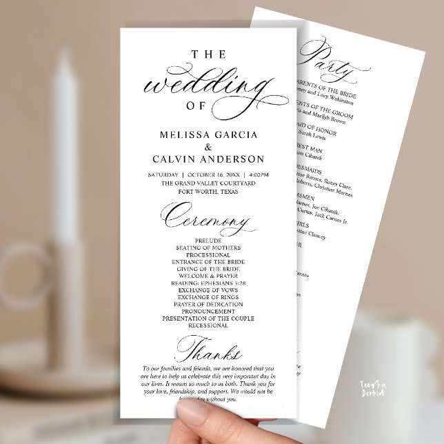 Moderne elegante Hochzeitszeremonie Programm (Modern Classy Elegant Wedding Ceremony Program card black and white)