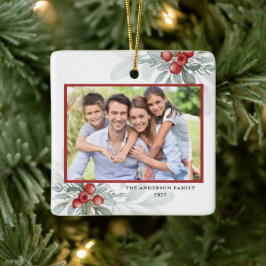 Moderne Elegante Holiday Greenerie 2 Foto Weihnach Keramikornament
