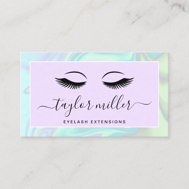 Moderne, elegante, holografische Wimpernverlängeru Visitenkarte (Vorderseite)
