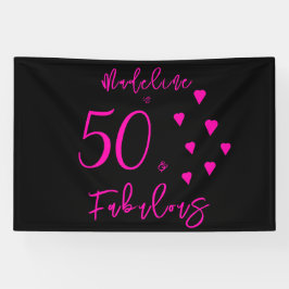 Moderne elegante Hot Pink Hearts Black 50. Geburts Banner