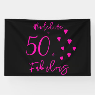 Moderne elegante Hot Pink Hearts Black 50. Geburts Banner