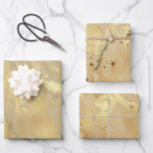 Moderne elegante Imitate Gold Aquarellmarble Muste Geschenkpapier Set
