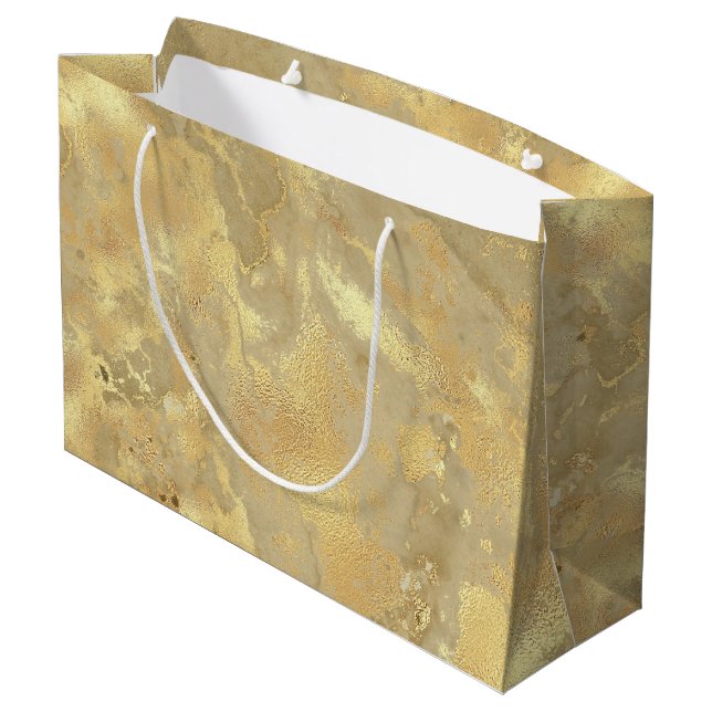 Moderne elegante Imitate Gold Aquarellmarble Muste Große Geschenktüte (Rückseite Schrägansicht)