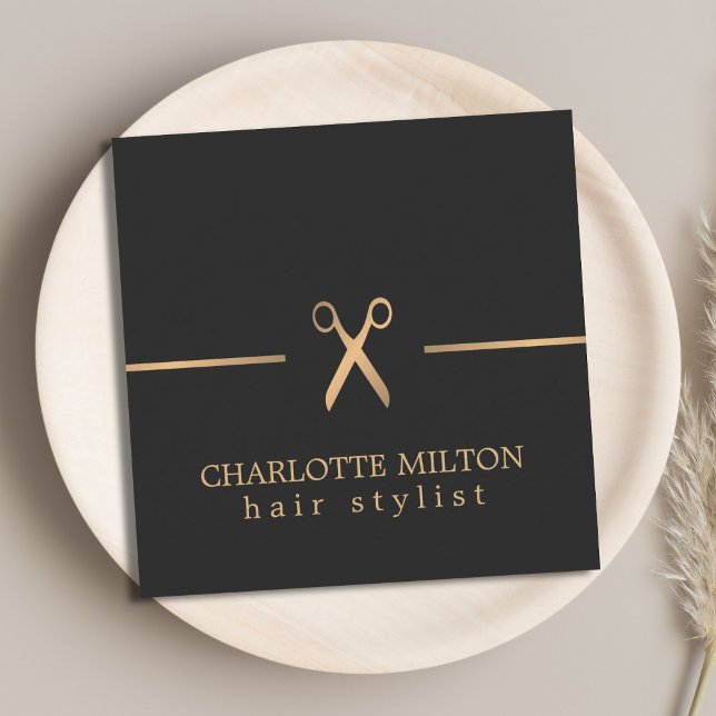 Moderne elegante Imitate Gold Black Hair Stylist Quadratische Visitenkarte (Von Creator hochgeladen)