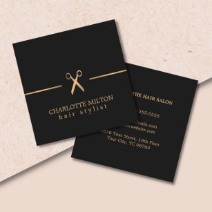 Moderne elegante Imitate Gold Black Hair Stylist Quadratische Visitenkarte