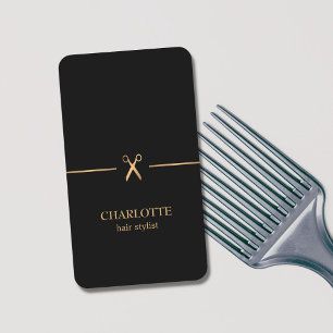 Moderne elegante Imitate Gold Black Hair Stylist Visitenkarte