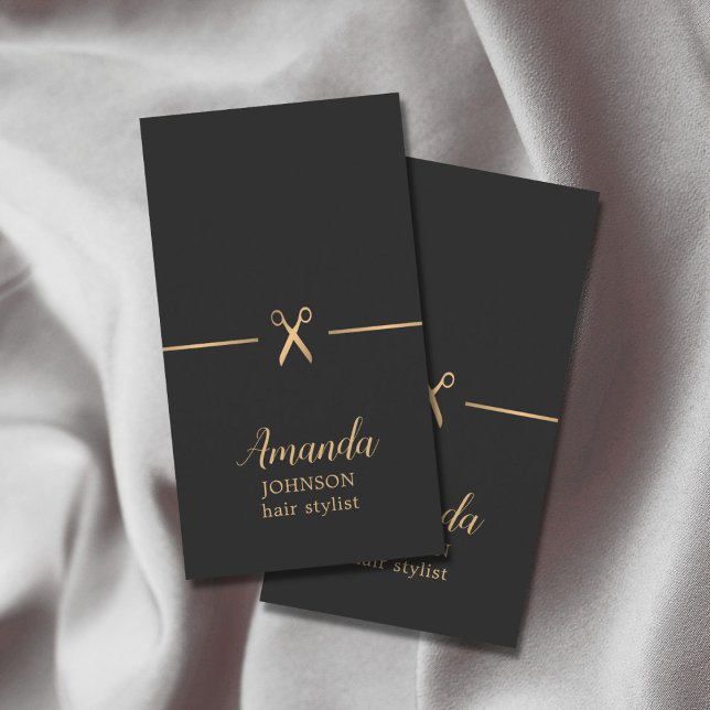 Moderne elegante Imitate Gold Black Hair Stylist Visitenkarte (Von Creator hochgeladen)