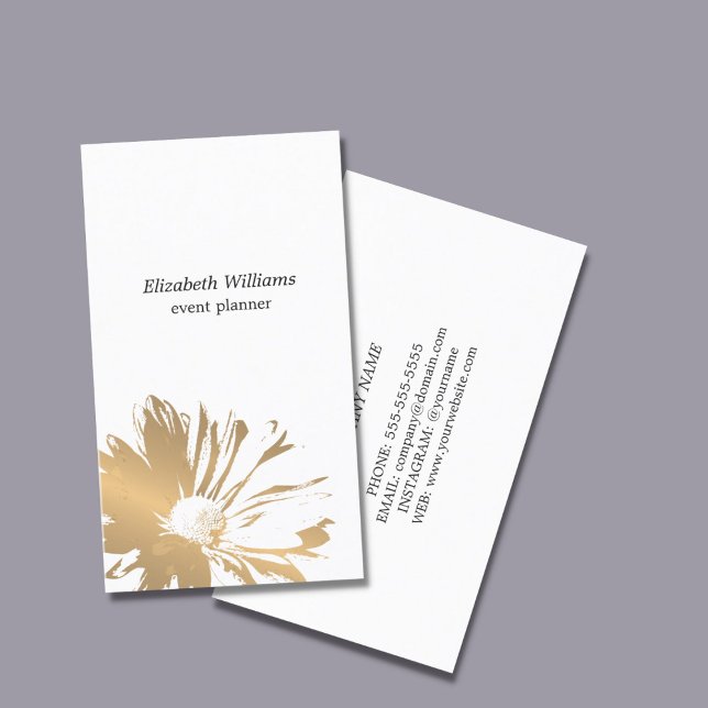 Moderne elegante Imitate Gold Floral Event Planner Visitenkarte (Von Creator hochgeladen)