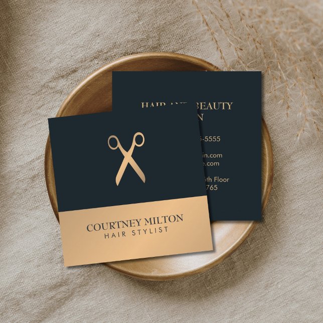 Moderne elegante Imitate Gold Gray Hair Stylist Quadratische Visitenkarte (Von Creator hochgeladen)