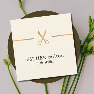 Moderne elegante Imitate Gold Scissor Hair Stylist Quadratische Visitenkarte