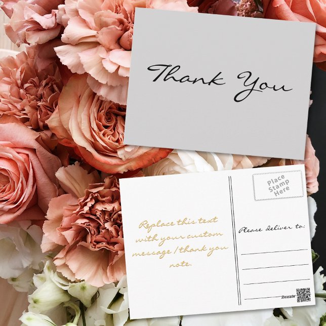 Moderne elegante Imitate Gold Script Gray Vielen D Postkarte (Modern Elegant Faux Gold Script Gray Thank You Postcard)