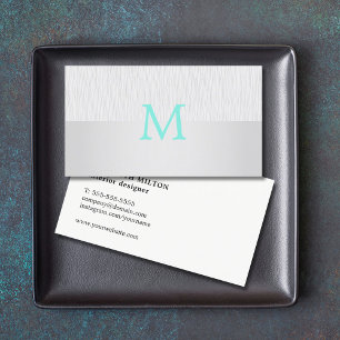 Moderne elegante Imitate Silver Turquoise Monogram Visitenkarte