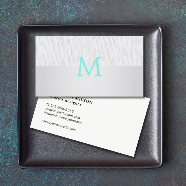 Moderne elegante Imitate Silver Turquoise Monogram Visitenkarte (Von Creator hochgeladen)