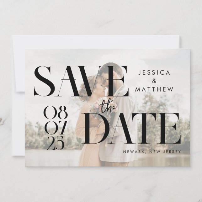 Moderne elegante Imitate Vellum Foto Hochzeit Save The Date (Vorderseite)