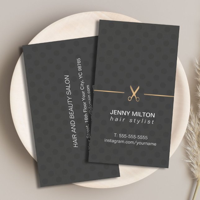 Moderne Elegante Imitats Gold Black Dotted Hair St Visitenkarte (Von Creator hochgeladen)