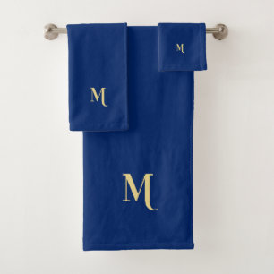 Moderne elegante Imitats Gold Mit Monogramm Navy B Badhandtuch Set