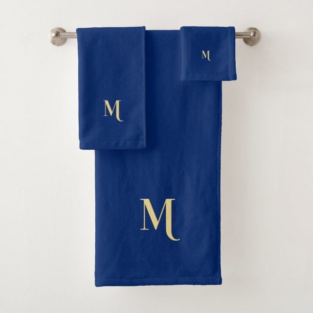 Moderne elegante Imitats Gold Mit Monogramm Navy B Badhandtuch Set (Insitu)