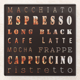 Moderne elegante Kaffeetypen Typografie Glasuntersetzer