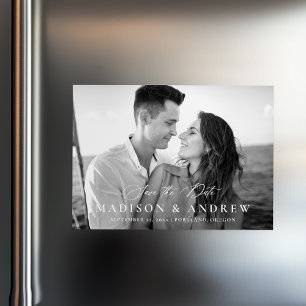 Moderne elegante Kalligrafie Foto Save-the-Date Magneteinladung