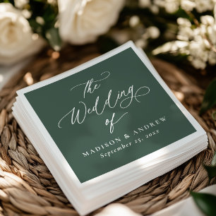 Moderne Elegante Kalligrafie Grüne Hochzeit Serviette