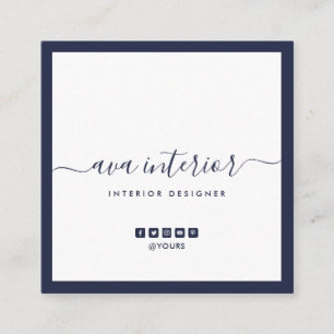 Moderne Elegante Kalligrafie Midnight Blue Social Quadratische Visitenkarte