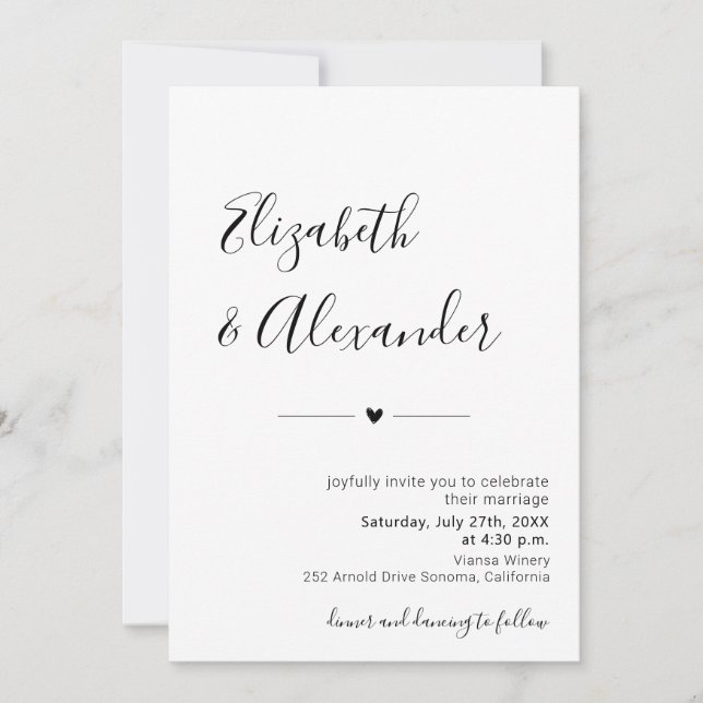 Moderne elegante Kalligrafie-Script-Herz-Hochzeit Einladung (Vorderseite)