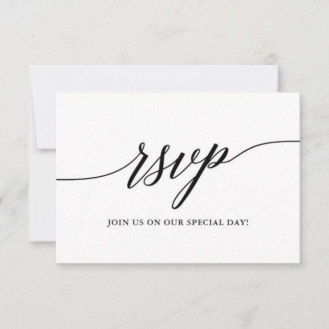 Moderne, elegante Kalligrafie-Script-Hochzeitsfeie RSVP Karte (Vorderseite)