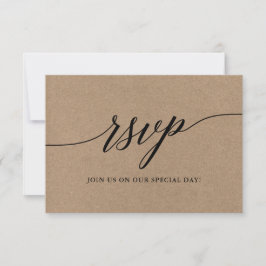 Moderne elegante Kalligrafie Script Kraft Wedding RSVP Karte