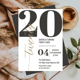 Moderne Elegante Kalligrafie TWENTY 20. Geburtstag Einladung