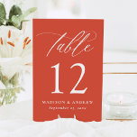 Moderne elegante Kalligrafie Verona Sunset Wedding Tischnummer<br><div class="desc">Fügen Sie Ihrer Hochzeit eine gemütliche und stilvolle Touch mit unseren eleganten Tischnummern-Karten hinzu, die auf einem belebten, orangefarbenen Hintergrund von Verona mit graziöser weißer Kalligrafie aufwarten. Dieses moderne, zeitlose Design schafft einen schönen Kontrast und eignet sich perfekt für Hochzeiten jeder Jahreszeit, von hellen Frühlingsfeiern bis zu gemütlichen Herbstveranstaltungen. Personalisieren...</div>