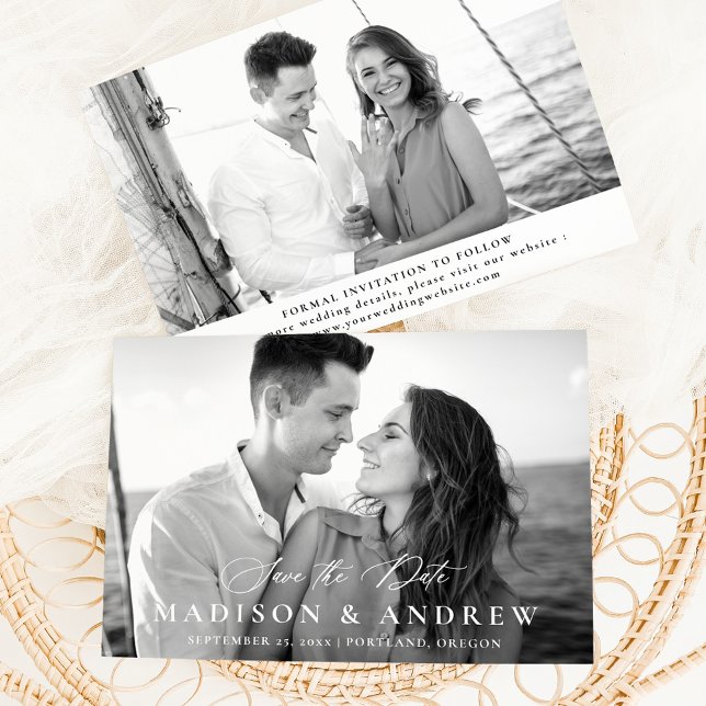Moderne Elegante Kalligraphie 2 Foto Hochzeit Save The Date (Von Creator hochgeladen)