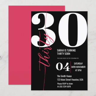 Moderne elegante Kalligraphie 30. Geburtstag Einladung